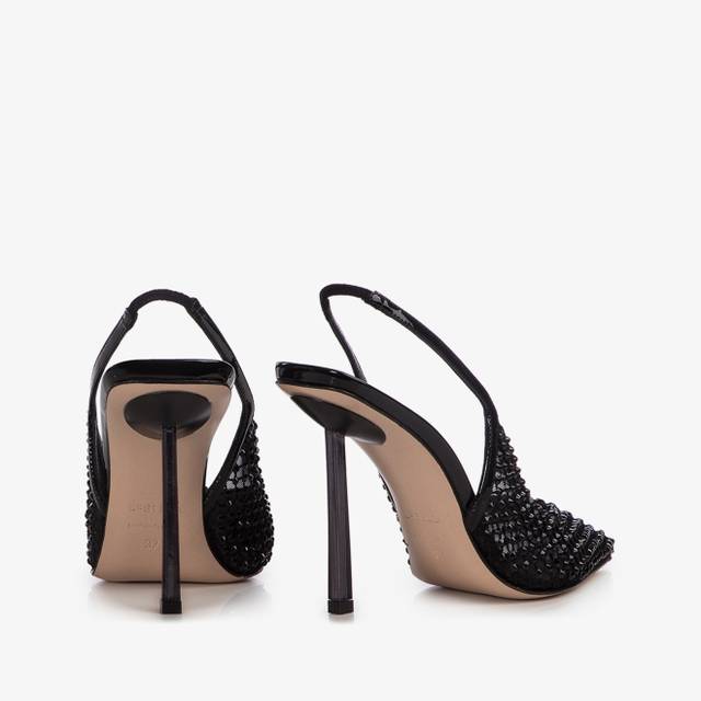 Le Silla Slingback gioiello rete nero jet Fino Al -60%