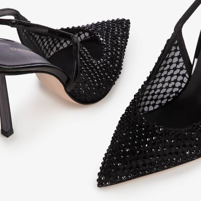 Le Silla Slingback gioiello rete nero jet Fino Al -60%