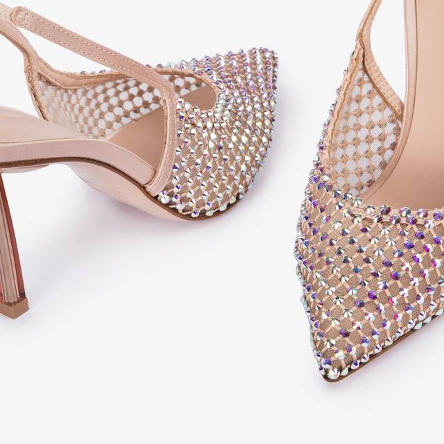 Le Silla Slingback gioiello rete nude skin Affare Del Giorno