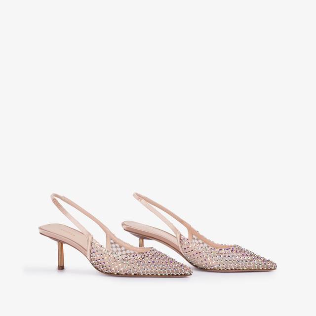 Le Silla Slingback gioiello rete nude skin Prezzo Ridotto