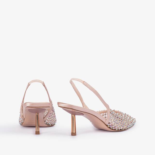 Le Silla Slingback gioiello rete nude skin Prezzo Ridotto
