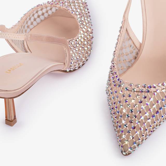 Le Silla Slingback gioiello rete nude skin Prezzo Ridotto