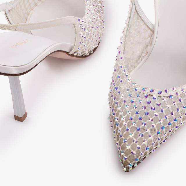 Le Silla Slingback gioiello rete bianca carta e Cristalli Sottocosto