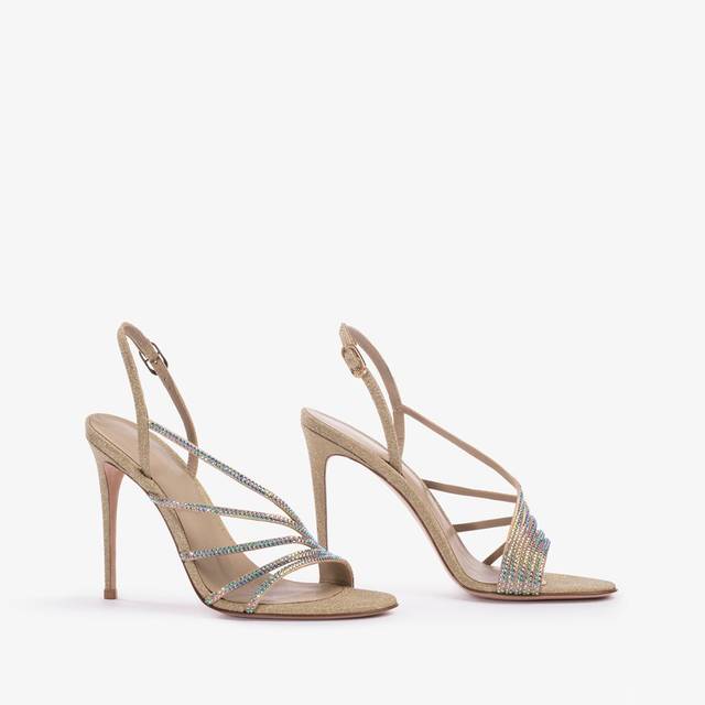 Le Silla Sandalo tessuto glitter oro e Cristalli iridescenti Saldi