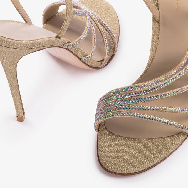 Le Silla Sandalo tessuto glitter oro e Cristalli iridescenti Saldi