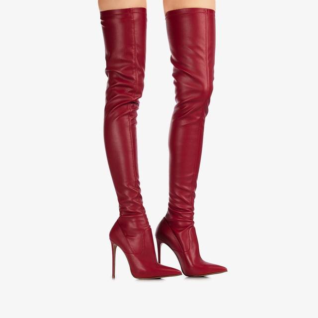 Le Silla Stivale sopra il ginocchio pelle vegan stretch rosso Offerta