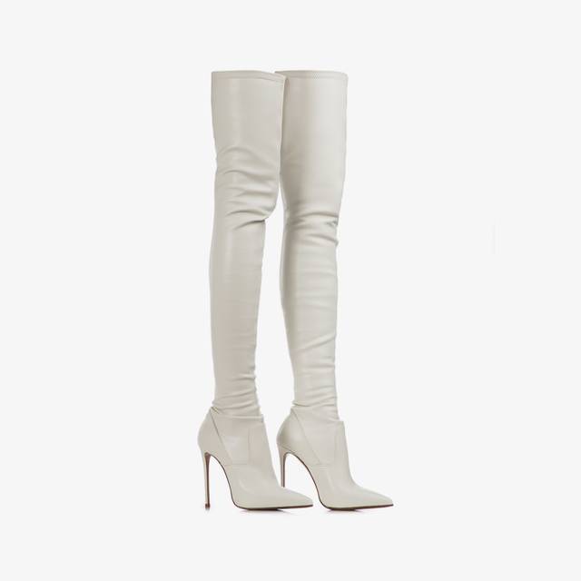 Le Silla Stivale sopra il ginocchio pelle vegan stretch bianco milk Online