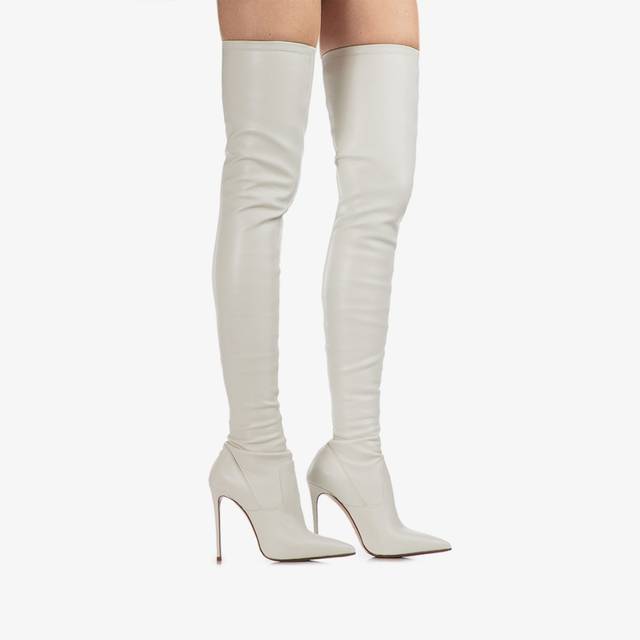 Le Silla Stivale sopra il ginocchio pelle vegan stretch bianco milk Online