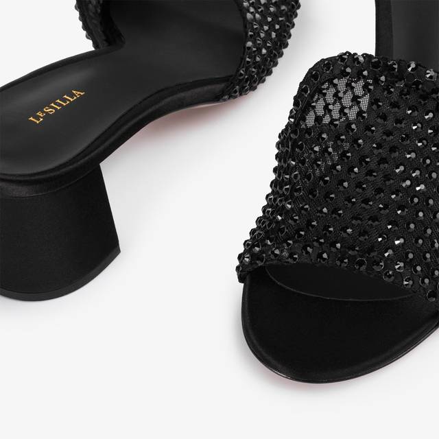 Le Silla Sandalo mule gioiello rete nero jet con Cristalli Nuovi prodotti