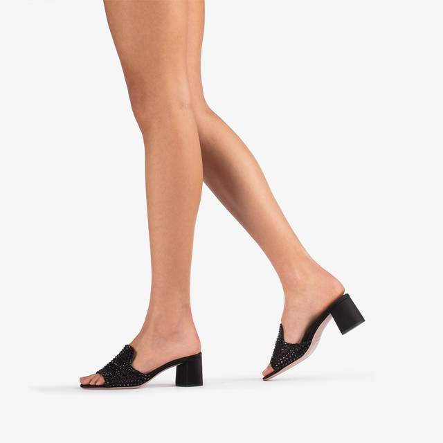 Le Silla Sandalo mule gioiello rete nero jet con Cristalli Nuovi prodotti