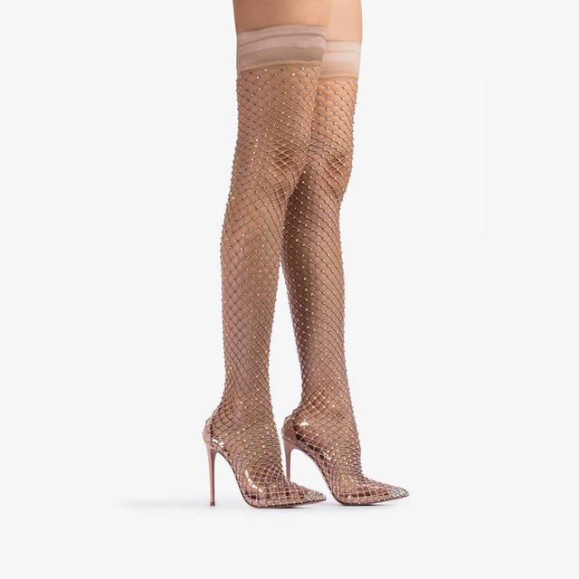 Le Silla Stivale sopra il ginocchio calza nude skin con Cristalli Offerte giornaliere