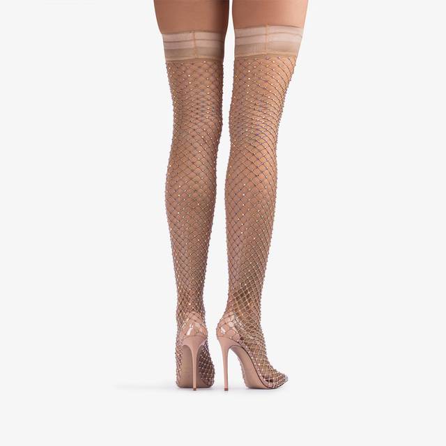 Le Silla Stivale sopra il ginocchio calza nude skin con Cristalli Offerte giornaliere