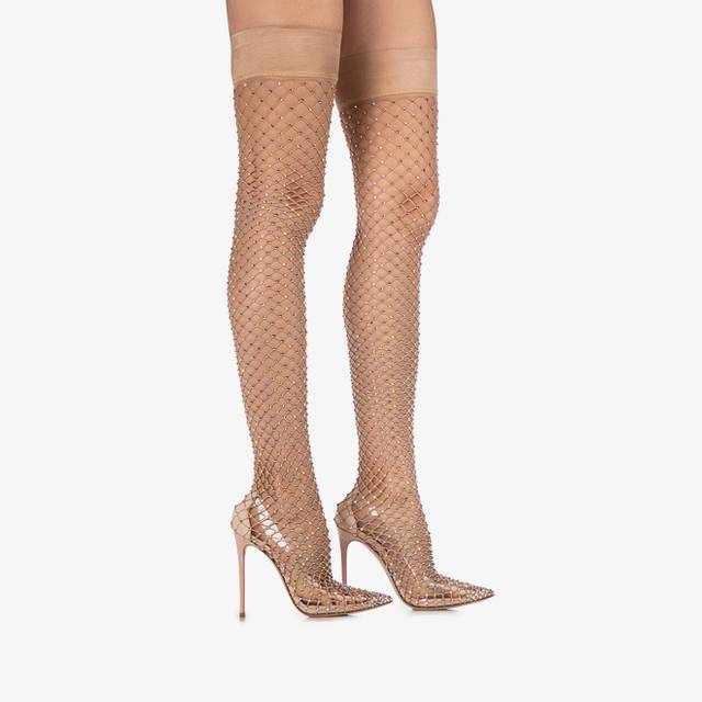 Le Silla Stivale sopra il ginocchio calza nude skin con Cristalli Offerte giornaliere