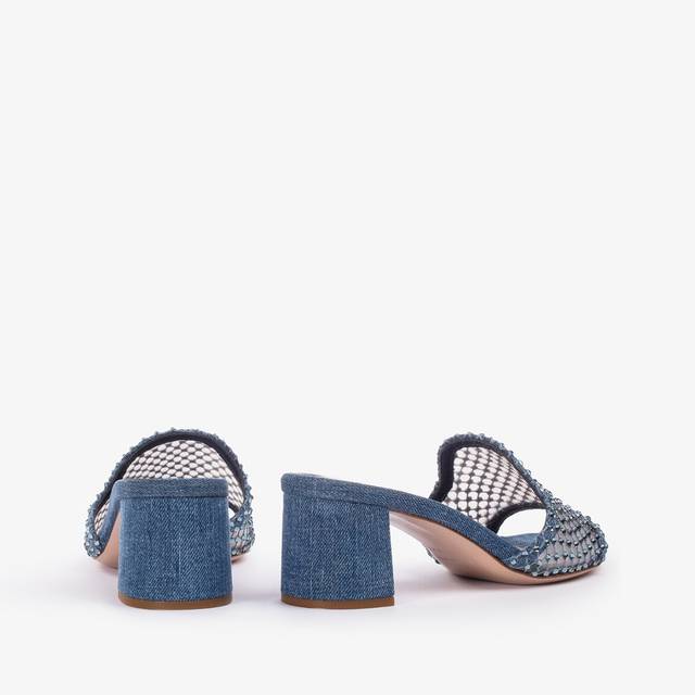 Le Silla Sandalo mule gioiello rete blu denim con Cristalli Ritorno libero