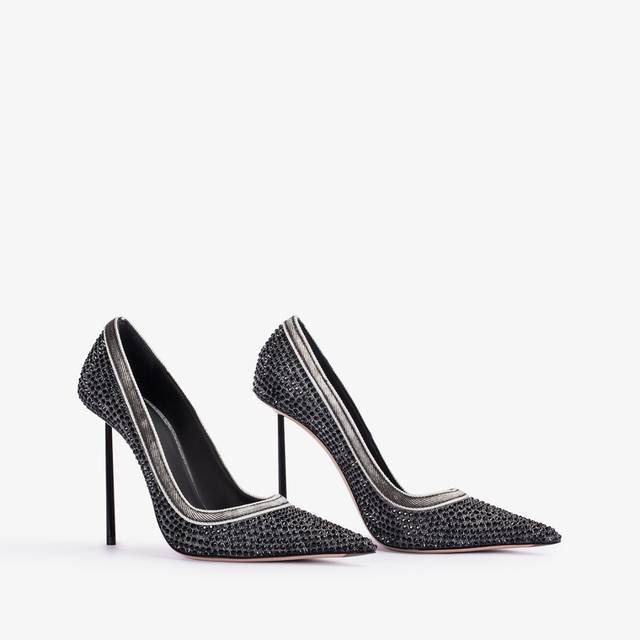 Le Silla Décolleté gioiello denim nera e Cristalli Italy
