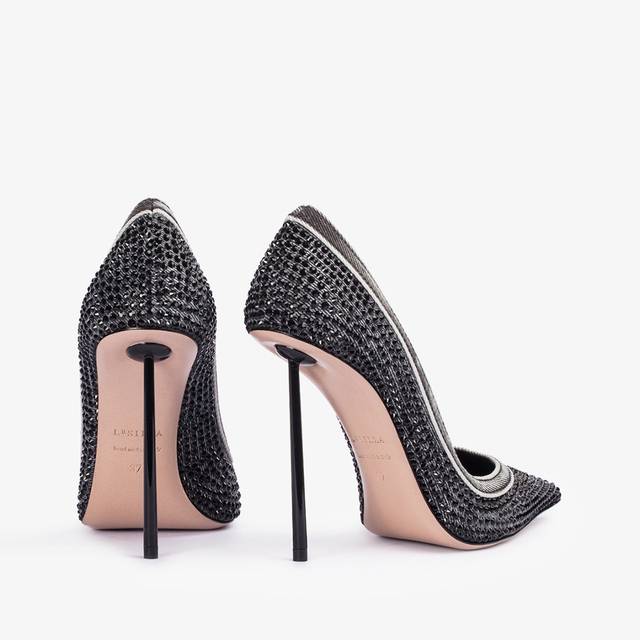 Le Silla Décolleté gioiello denim nera e Cristalli Italy