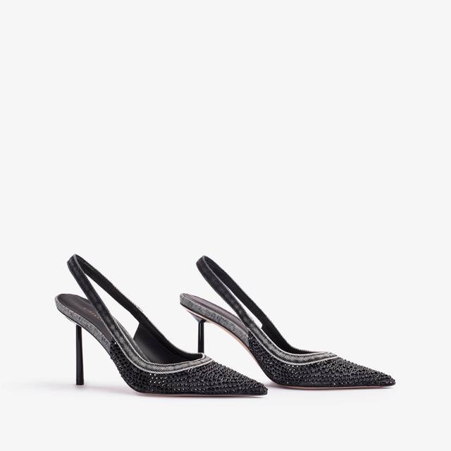 Le Silla Slingback gioiello denim nera e Cristalli Italia