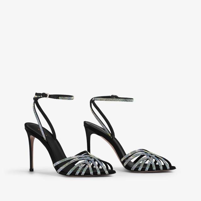 Le Silla Sandalo raso nero e Cristalli Saldi