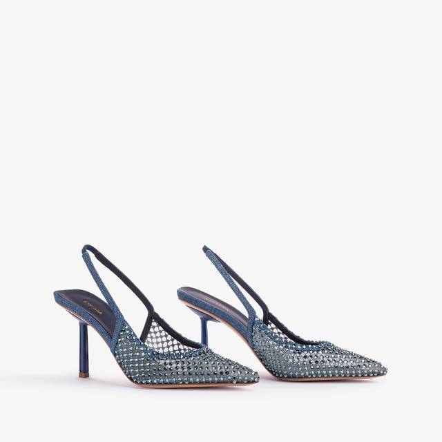 Le Silla Slingback gioiello rete denim blu Vendita calda