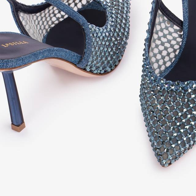 Le Silla Slingback gioiello rete denim blu Vendita calda