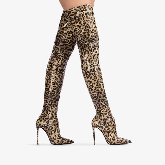 Le Silla Stivale sopra al ginocchio vinile stampa leopardata Sconti VIP
