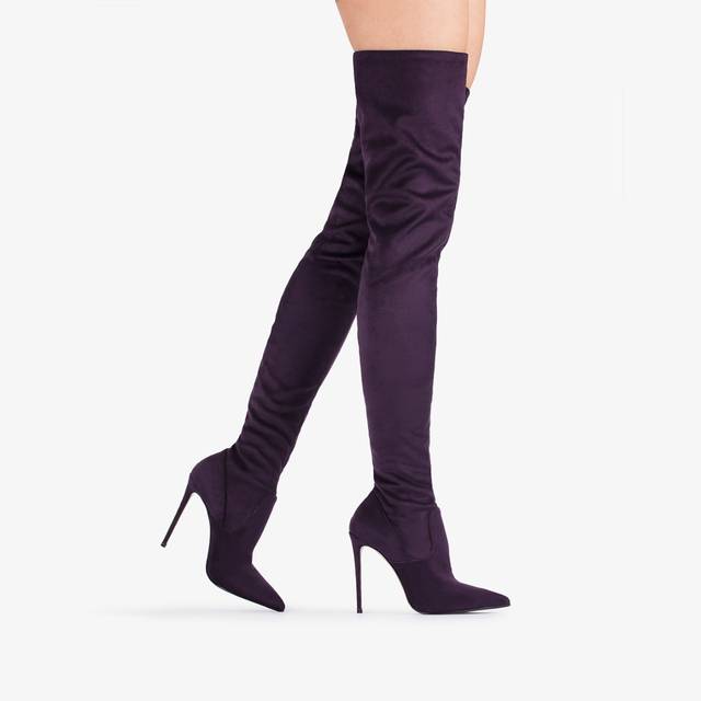 Le Silla Stivale sopra al ginocchio camoscio vegan stretch viola kamala Prezzo basso