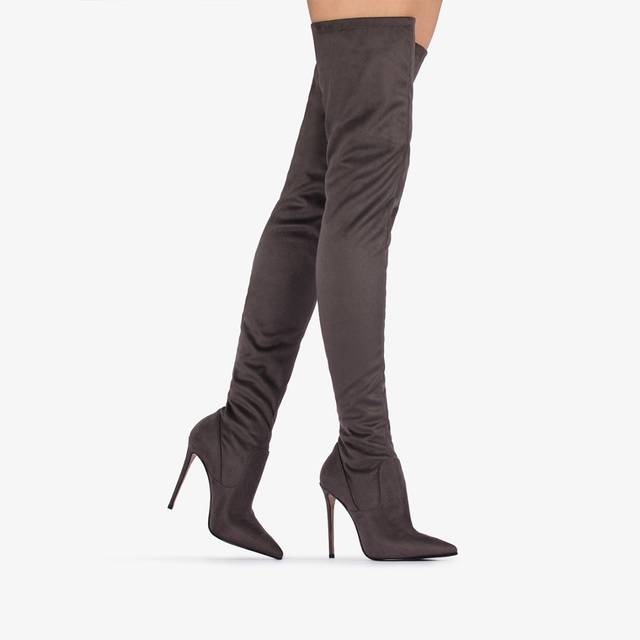 Le Silla Stivale sopra al ginocchio camoscio vegan stretch grigio urban Offerta settimanale