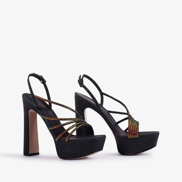 Le Silla Sandalo gioiello con plateau glitter nero con Cristalli iridescenti Fino al 65% di sconto