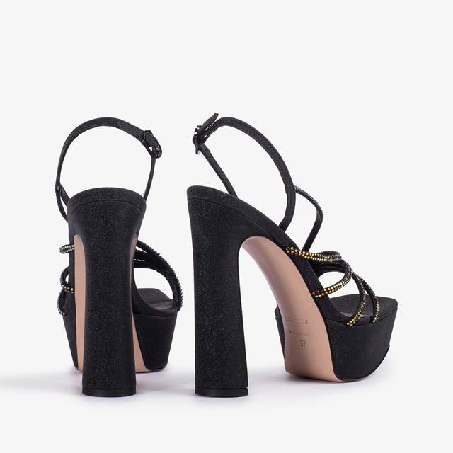 Le Silla Sandalo gioiello con plateau glitter nero con Cristalli iridescenti Fino al 65% di sconto