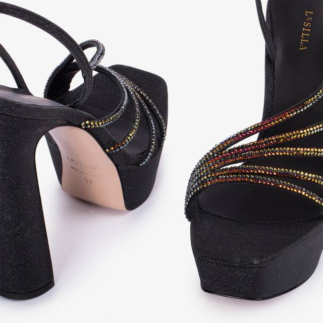 Le Silla Sandalo gioiello con plateau glitter nero con Cristalli iridescenti Fino al 65% di sconto