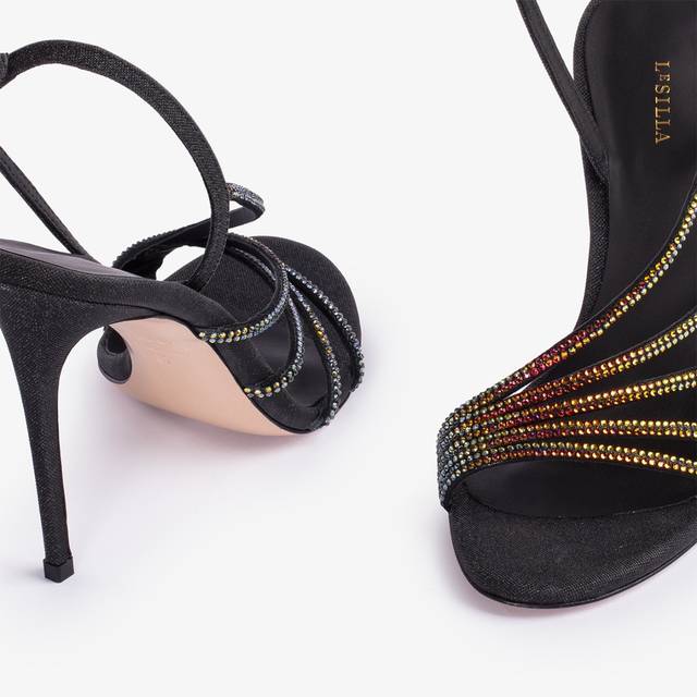 Le Silla Sandalo gioiello glitter nero con Cristalli iridescenti Offerta speciale della fabbrica