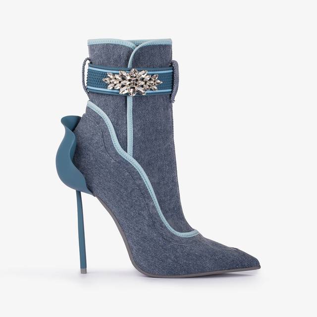 Le Silla Stivaletto denim stretch blu con Cristalli argento 50% di sconto con spedizione gratuita