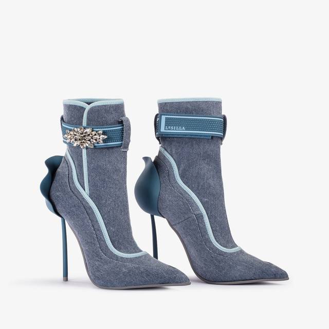 Le Silla Stivaletto denim stretch blu con Cristalli argento 50% di sconto con spedizione gratuita