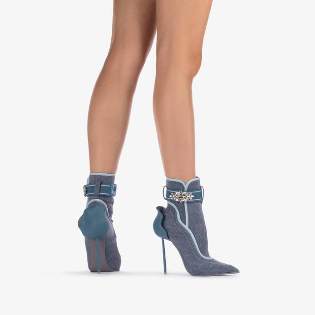 Le Silla Stivaletto denim stretch blu con Cristalli argento 50% di sconto con spedizione gratuita