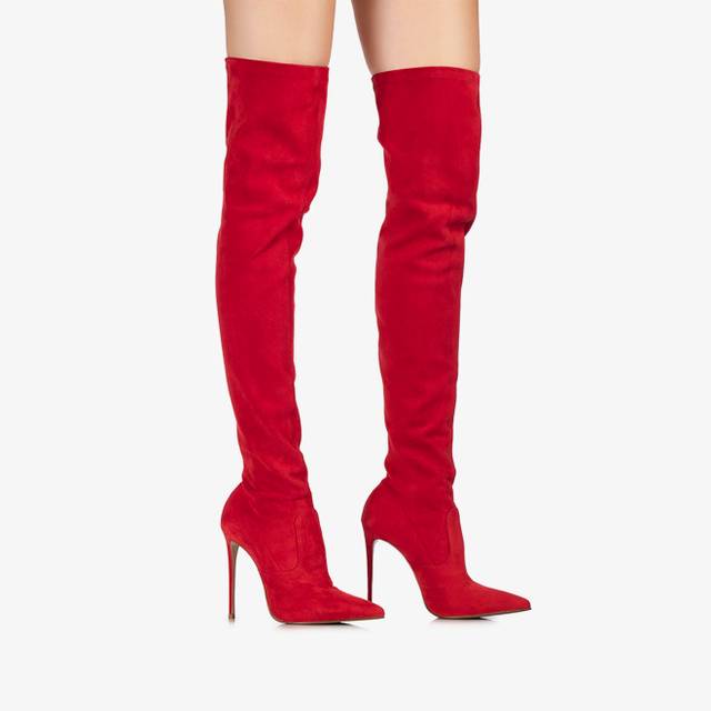 Le Silla Stivale sopra il ginocchio camoscio stretch rosso Sconto