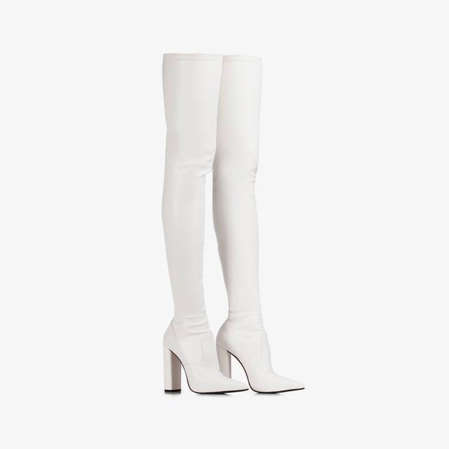 Le Silla Stivale sopra il ginocchio pelle vegan stretch bianco Offerta