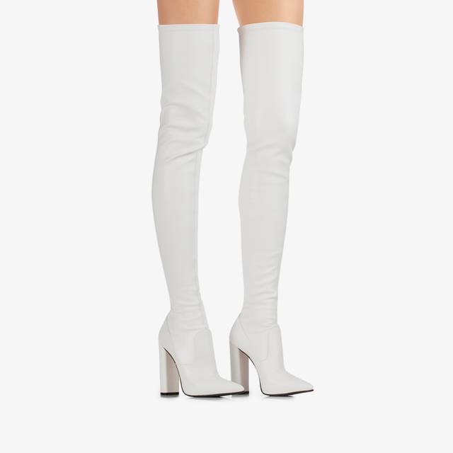 Le Silla Stivale sopra il ginocchio pelle vegan stretch bianco Offerta