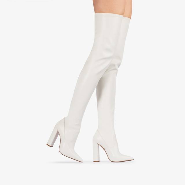 Le Silla Stivale sopra al ginocchio pelle vegan stretch bianco milk Economico
