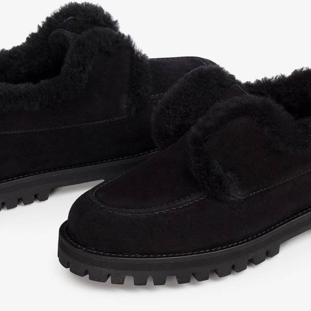 Le Silla Mocassino camoscio nero con fodera montone Comprare a buon mercato