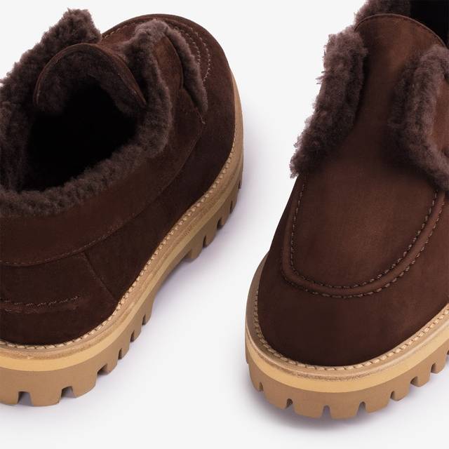 Le Silla Mocassino camoscio marrone ebano con fodera montone Flash Sale
