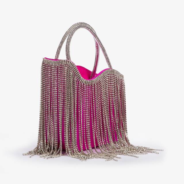 Le Silla Mini bag raso fucsia bouganville con frange argento Latest stili