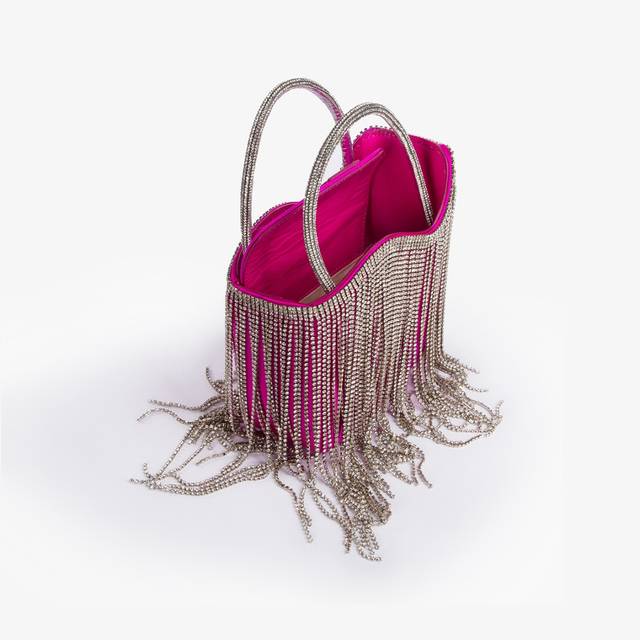 Le Silla Mini bag raso fucsia bouganville con frange argento Latest stili