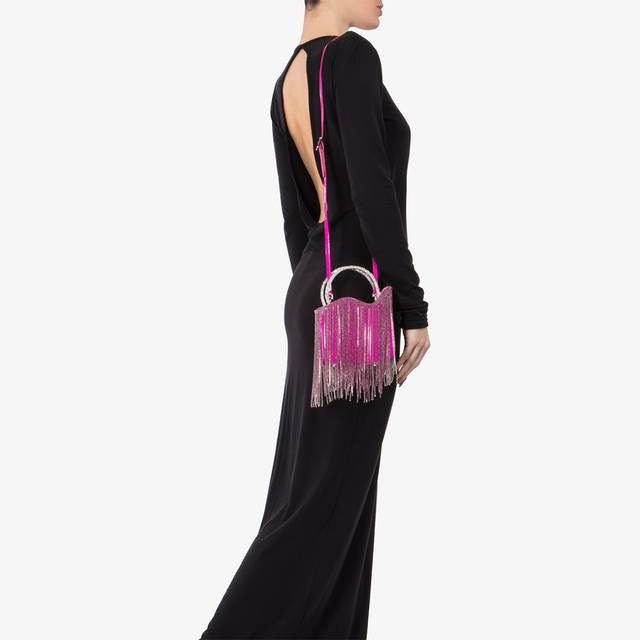 Le Silla Mini bag raso fucsia bouganville con frange argento Latest stili