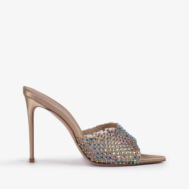 Le Silla Sandalo mule gioiello rete oro con Cristalli iridescenti Only for today