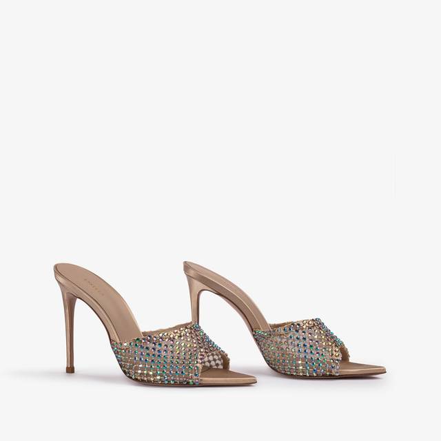 Le Silla Sandalo mule gioiello rete oro con Cristalli iridescenti Only for today