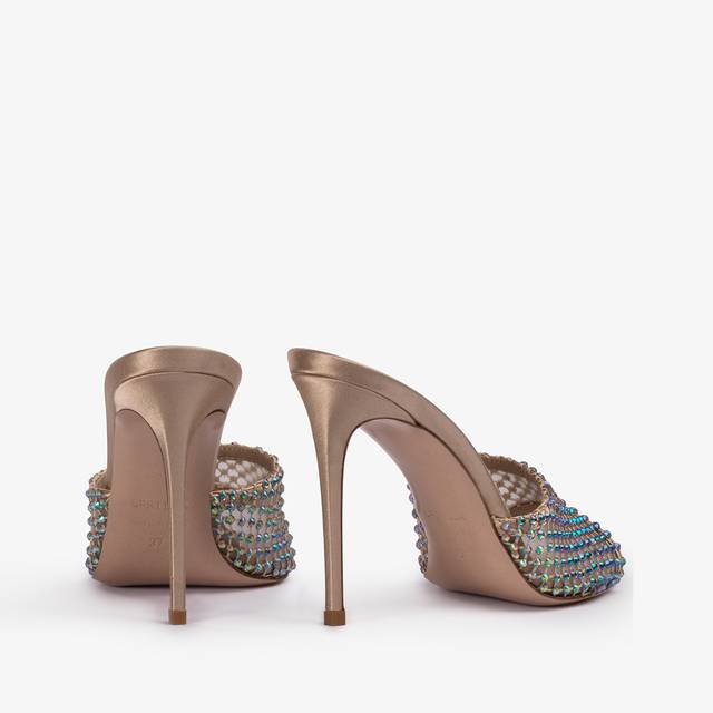 Le Silla Sandalo mule gioiello rete oro con Cristalli iridescenti Only for today