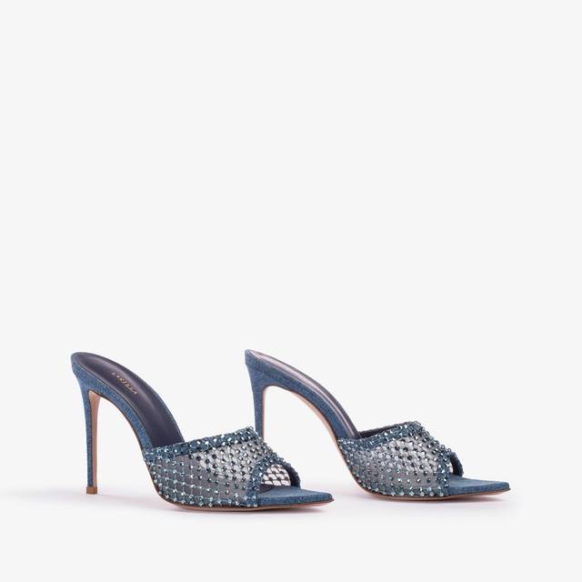 Le Silla Sandalo mule gioiello rete blu denim con Cristalli Offerta speciale della fabbrica