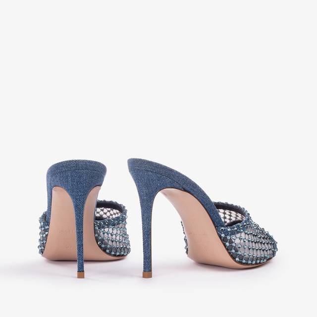 Le Silla Sandalo mule gioiello rete blu denim con Cristalli Offerta speciale della fabbrica