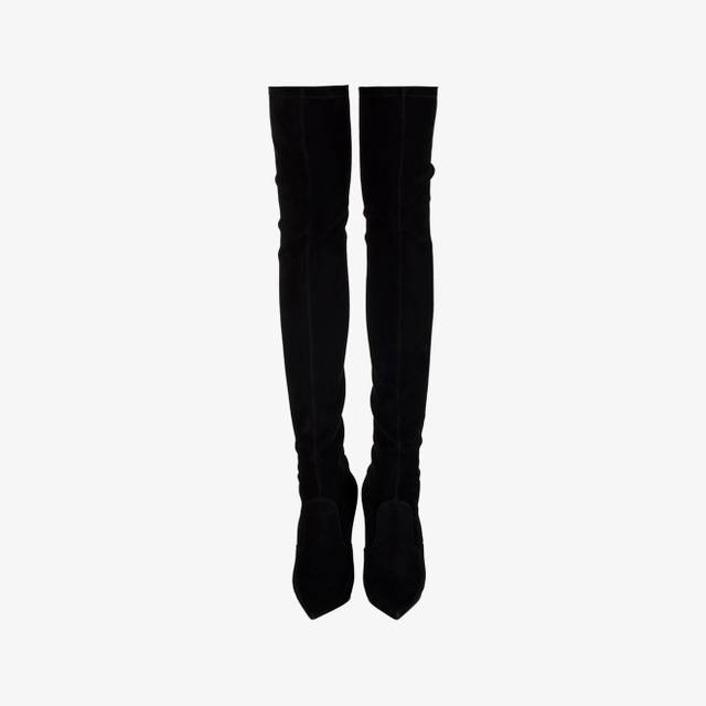 Le Silla Stivale sopra il ginocchio camoscio stretch nero Super sconto