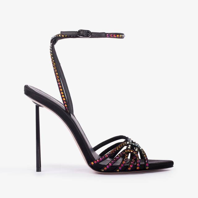 Le Silla Sandalo gioiello raso nero con Cristalli iridescenti Acquista Ora